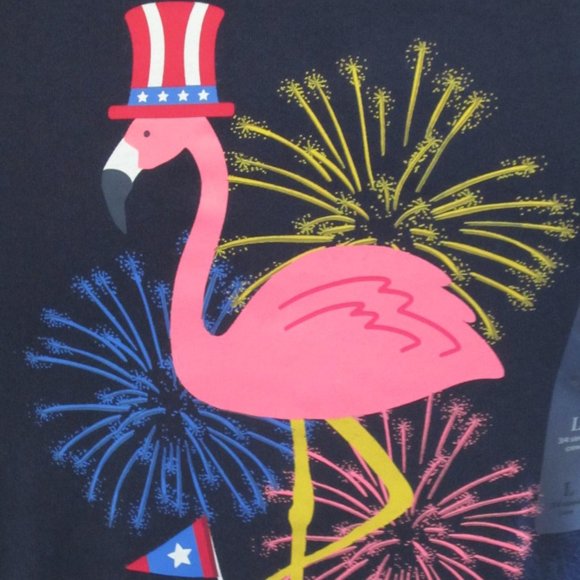 Flamingo Patriotic T-Shirt w/Fireworks Background--Navy--Size S--NWT - Picture 3 of 6